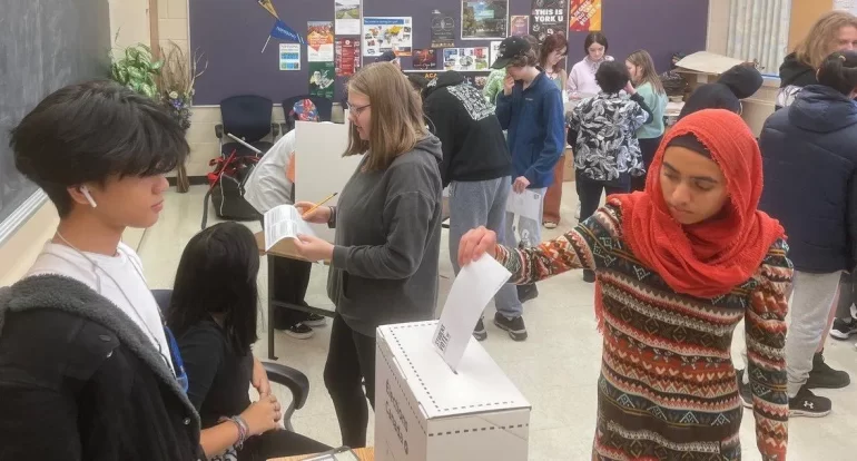 Thorold Secondary School pupils participate in the Student Vote program prior to Niagara’s municipal elections. 